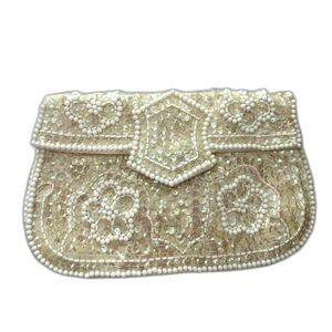 Vintage La Regale Tapestry Sequin Clutch Bridal Floral Beaded Pearl Bag wedding